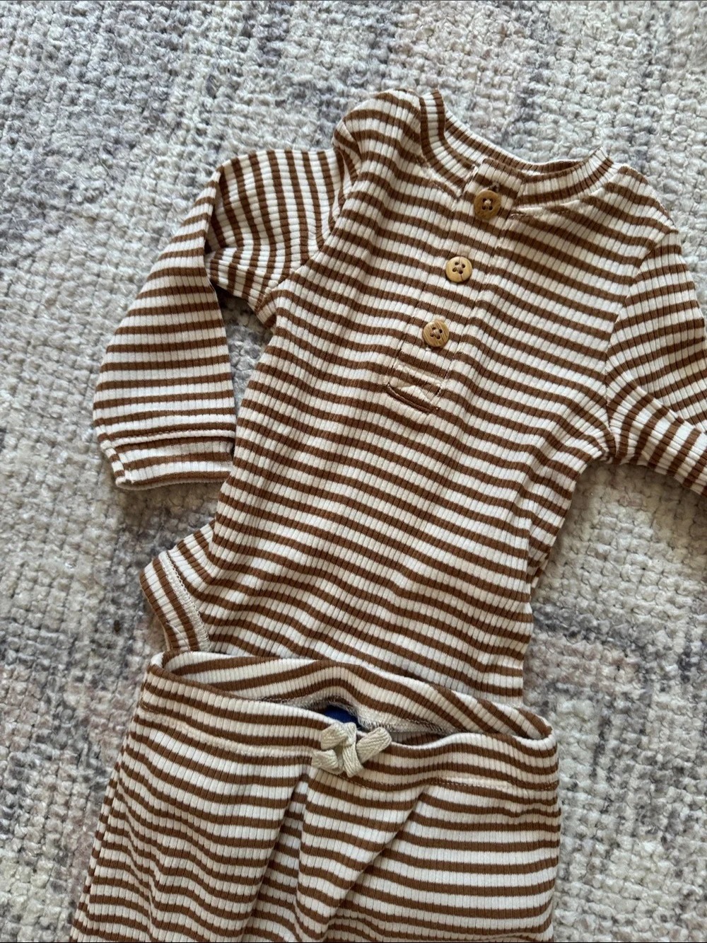 Old Navy Striped Brown Baby Two-Piece Set & Gray Ribbed Baby Set